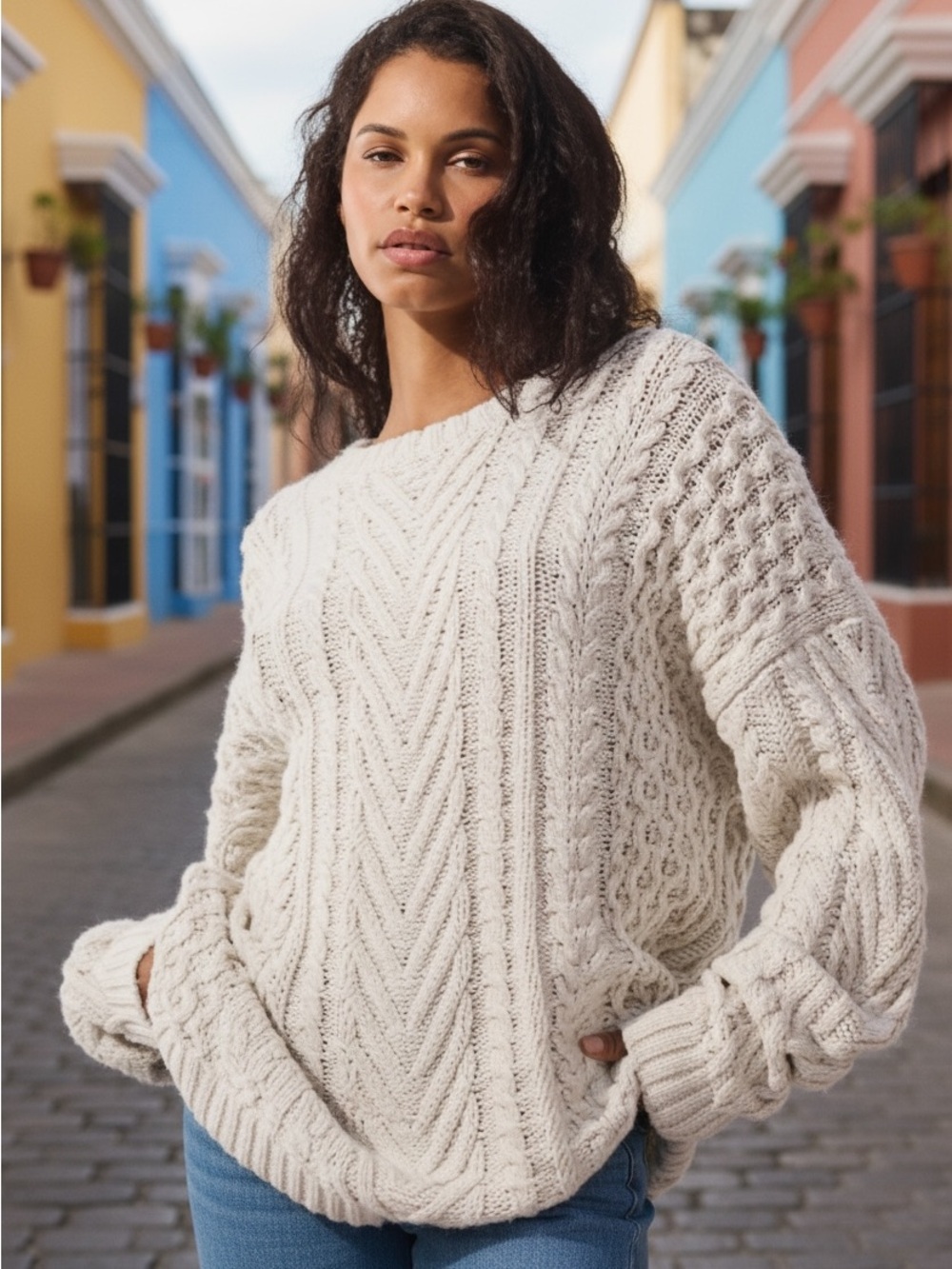 Alo Yoga | Cable Knit Crewneck Sweater | Ivory Cream | Size M